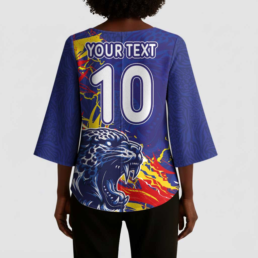 Custom DR Congo Football Leopard Mascot Kimono Sleeve Blouse Fierce Leopard Art National Flag Colors