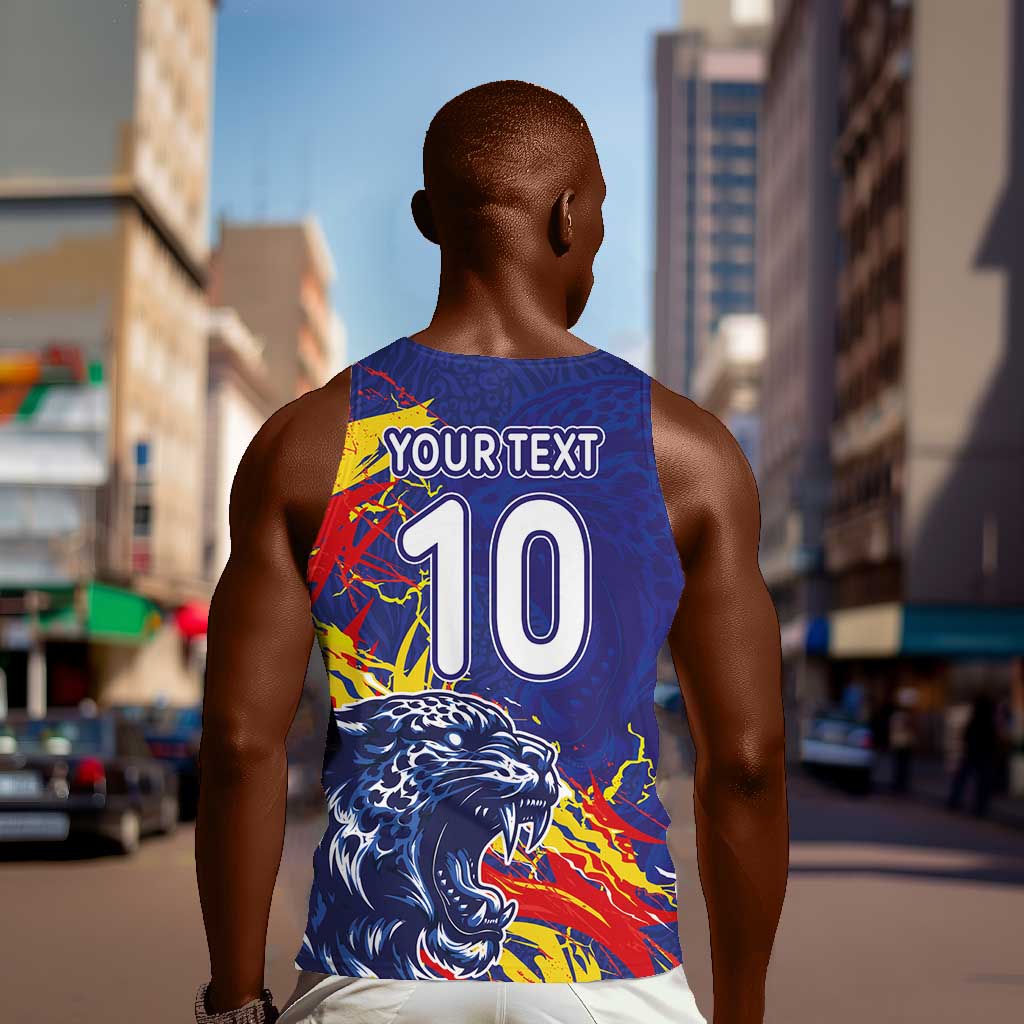 Custom DR Congo Football Leopard Mascot Men Tank Top Fierce Leopard Art National Flag Colors