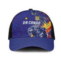 DR Congo Football Leopard Mascot Mesh Trucker Cap Fierce Leopard Art In National Flag Colors