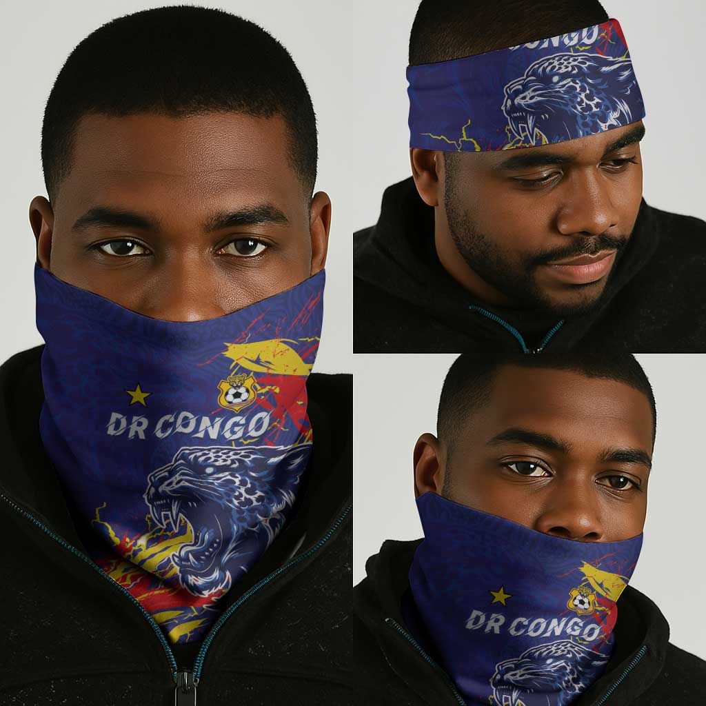 DR Congo Football Leopard Mascot Neck Gaiter Fierce Leopard Art National Flag Colors