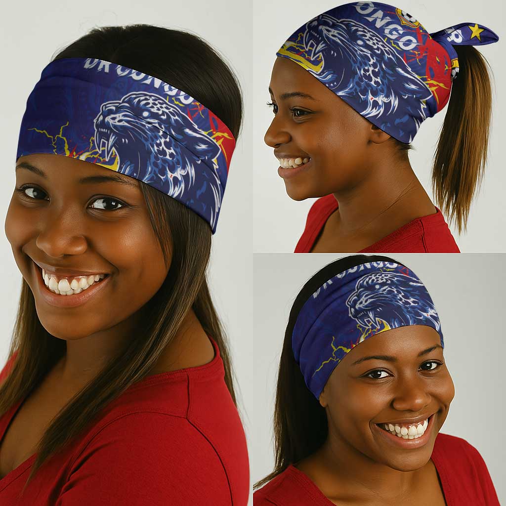 DR Congo Football Leopard Mascot Neck Gaiter Fierce Leopard Art National Flag Colors