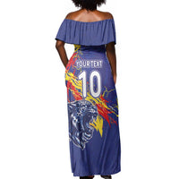 Custom DR Congo Football Leopard Mascot Off Shoulder Maxi Dress Fierce Leopard Art National Flag Colors