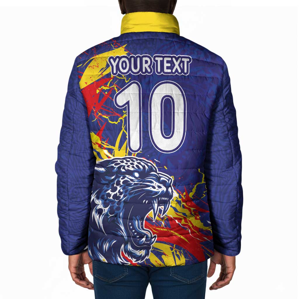 Custom DR Congo Football Leopard Mascot Padded Jacket Fierce Leopard Art National Flag Colors