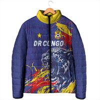 Custom DR Congo Football Leopard Mascot Padded Jacket Fierce Leopard Art National Flag Colors