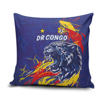 DR Congo Football Leopard Mascot Pillow Cover Fierce Leopard Art National Flag Colors