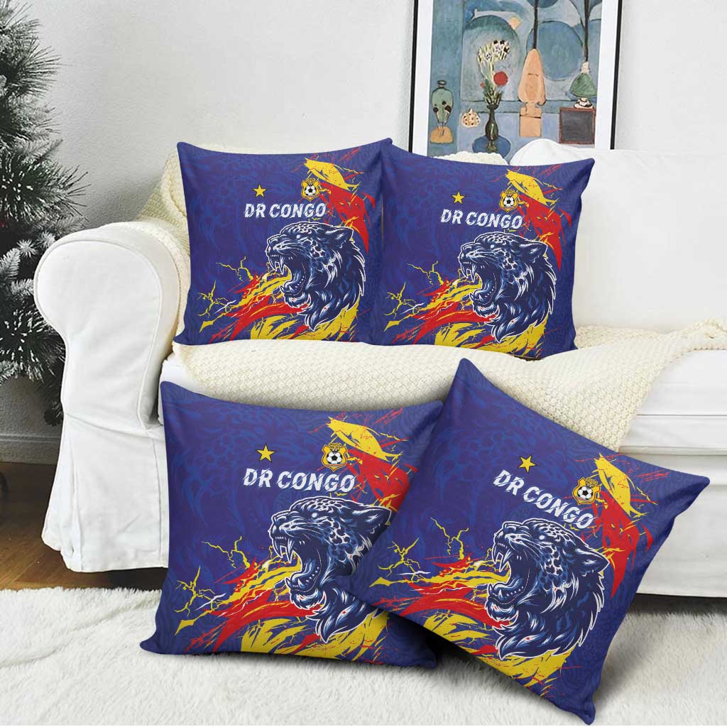 DR Congo Football Leopard Mascot Pillow Cover Fierce Leopard Art National Flag Colors