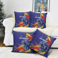DR Congo Football Leopard Mascot Pillow Cover Fierce Leopard Art National Flag Colors