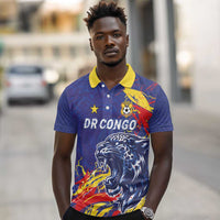 Custom DR Congo Football Leopard Mascot Polo Shirt Fierce Leopard Art National Flag Colors