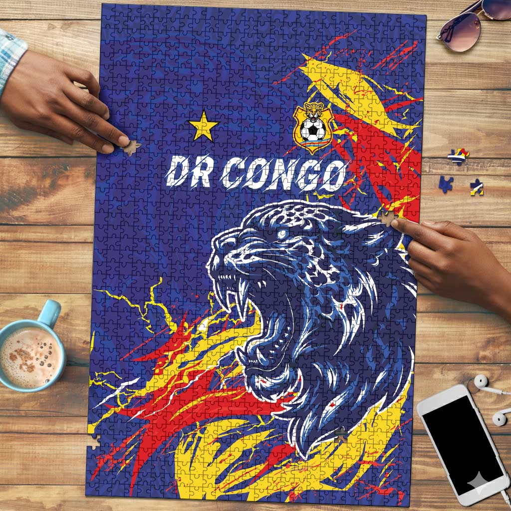 DR Congo Football Leopard Mascot Puzzle Fierce Leopard Art National Flag Colors