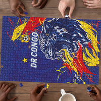DR Congo Football Leopard Mascot Puzzle Fierce Leopard Art National Flag Colors