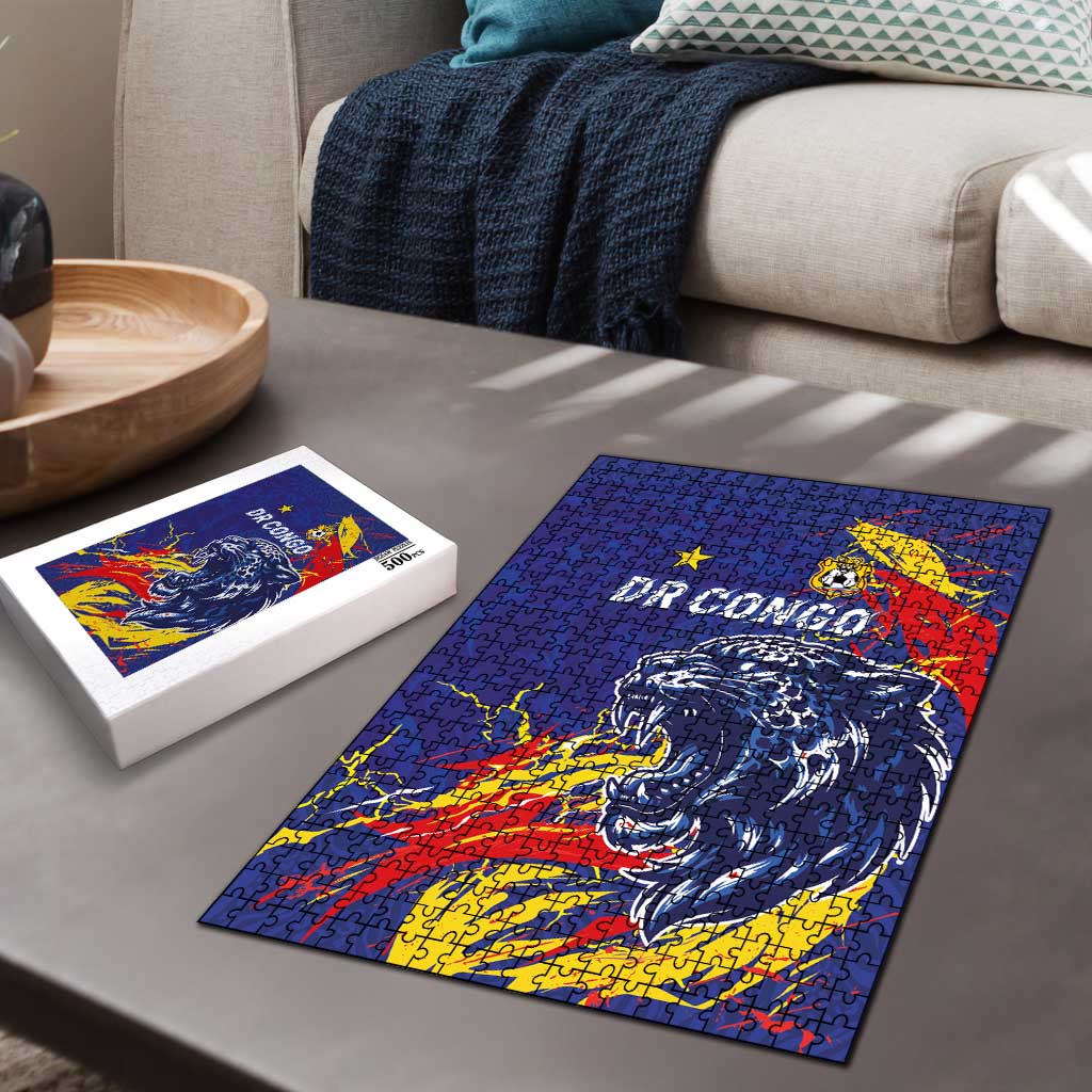 DR Congo Football Leopard Mascot Puzzle Fierce Leopard Art National Flag Colors
