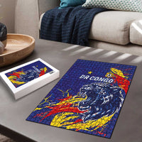 DR Congo Football Leopard Mascot Puzzle Fierce Leopard Art National Flag Colors
