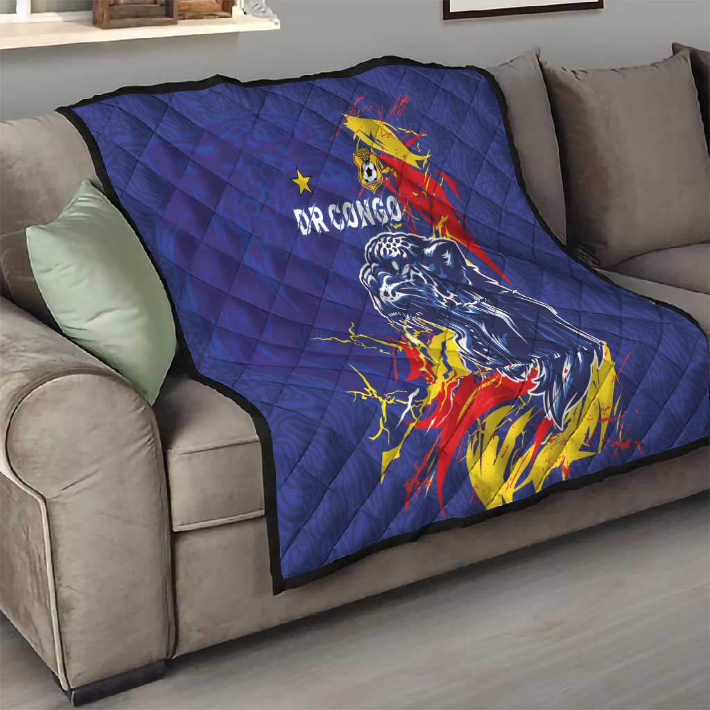 DR Congo Football Leopard Mascot Quilt Fierce Leopard Art National Flag Colors
