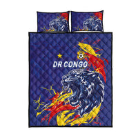 DR Congo Football Leopard Mascot Quilt Bed Set Fierce Leopard Art National Flag Colors