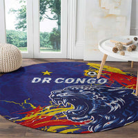 DR Congo Football Leopard Mascot Round Carpet Fierce Leopard Art National Flag Colors