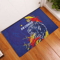 DR Congo Football Leopard Mascot Rubber Doormat Fierce Leopard Art National Flag Colors