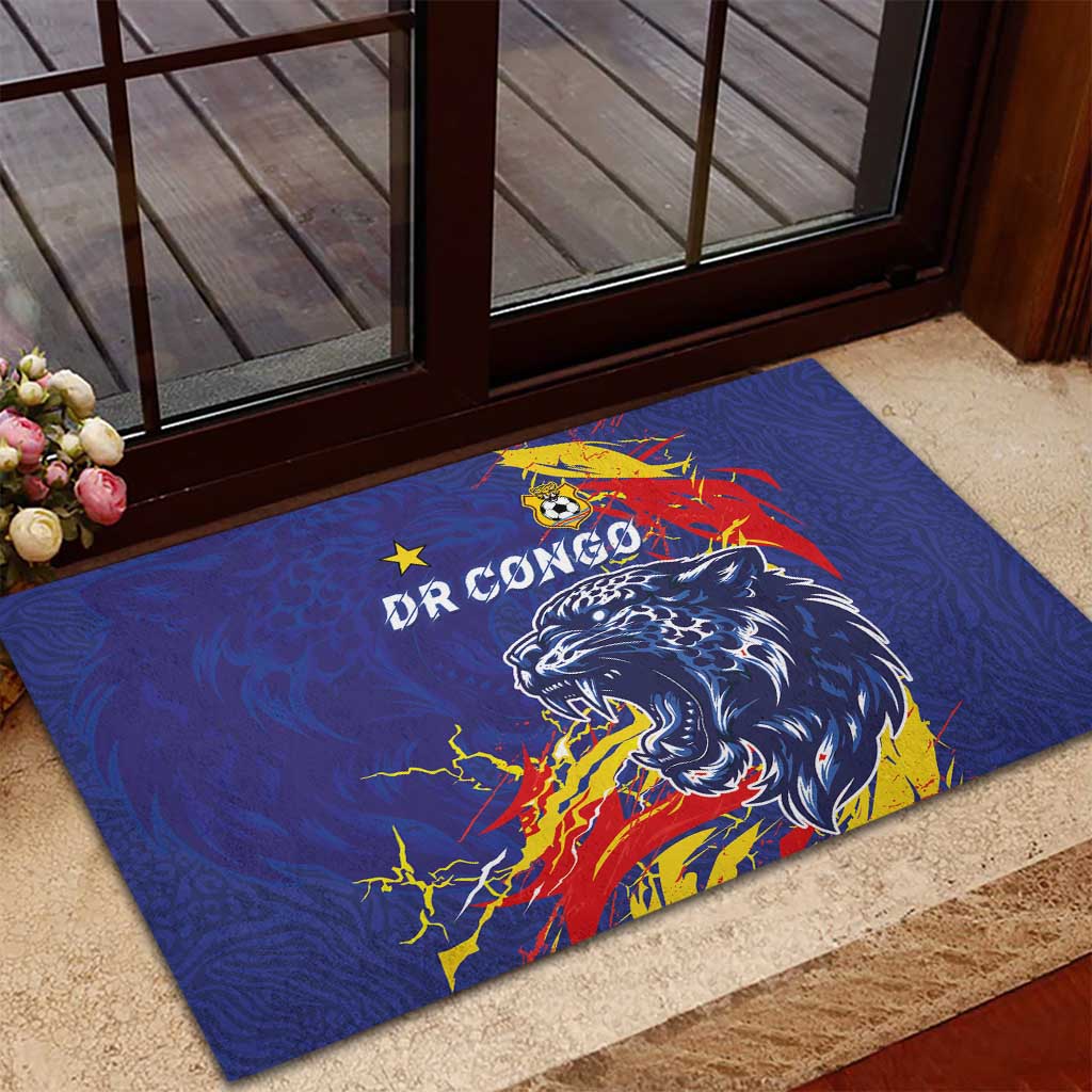 DR Congo Football Leopard Mascot Rubber Doormat Fierce Leopard Art National Flag Colors
