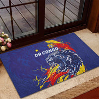 DR Congo Football Leopard Mascot Rubber Doormat Fierce Leopard Art National Flag Colors