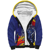 Custom DR Congo Football Leopard Mascot Sherpa Hoodie Fierce Leopard Art National Flag Colors