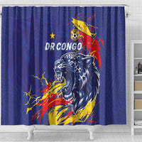 DR Congo Football Leopard Mascot Shower Curtain Fierce Leopard Art National Flag Colors