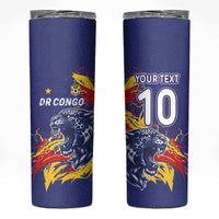 Custom DR Congo Football Leopard Mascot Skinny Tumbler Fierce Leopard Art National Flag Colors