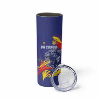 Custom DR Congo Football Leopard Mascot Skinny Tumbler Fierce Leopard Art National Flag Colors