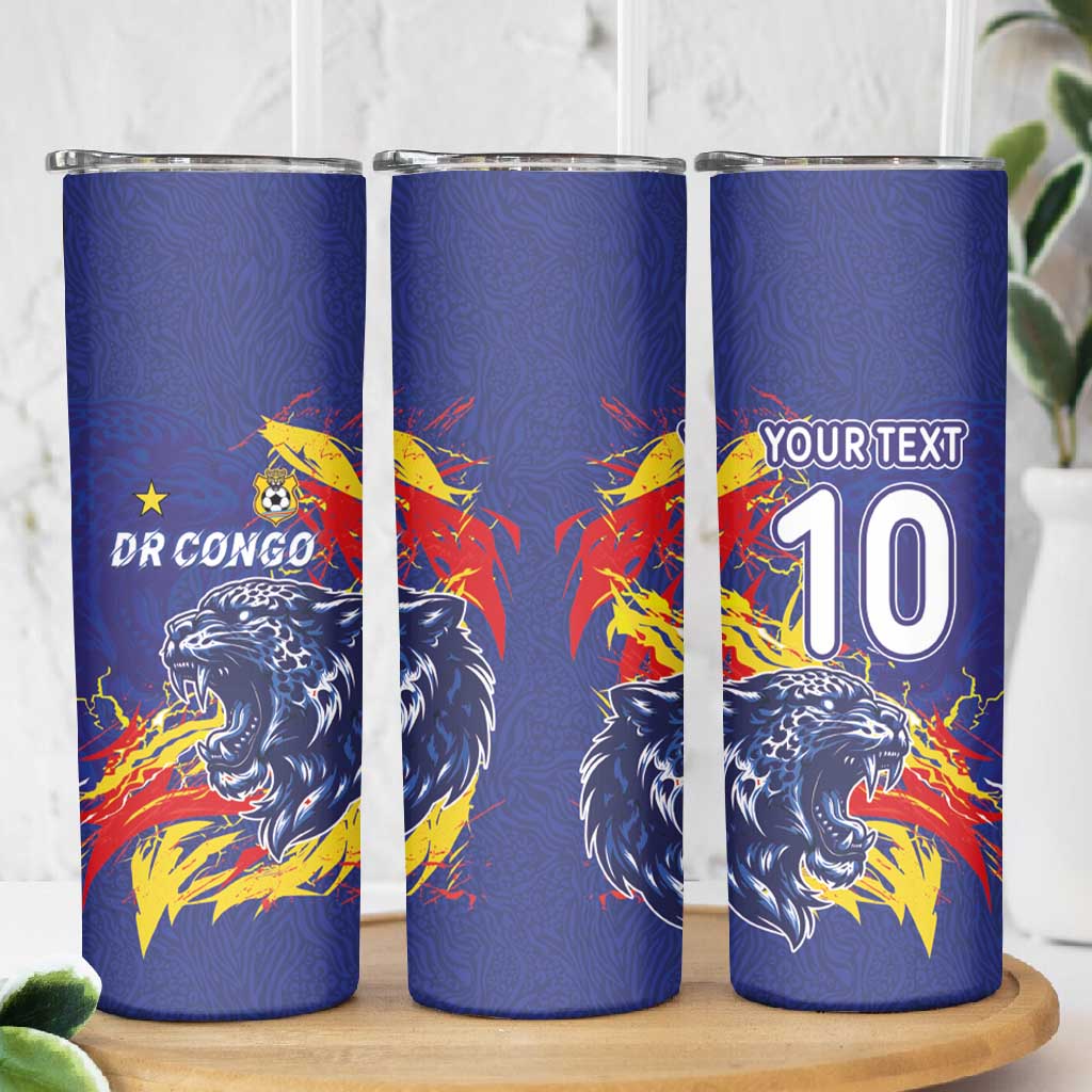 Custom DR Congo Football Leopard Mascot Skinny Tumbler Fierce Leopard Art National Flag Colors