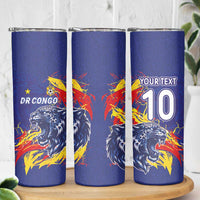 Custom DR Congo Football Leopard Mascot Skinny Tumbler Fierce Leopard Art National Flag Colors