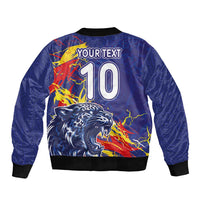 Custom DR Congo Football Leopard Mascot Sleeve Zip Bomber Jacket Fierce Leopard Art National Flag Colors
