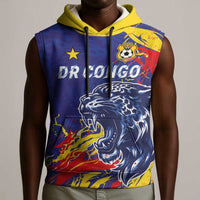 Custom DR Congo Football Leopard Mascot Sleeveless Hoodie Fierce Leopard Art National Flag Colors