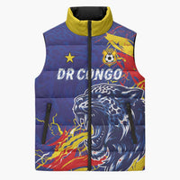 Custom DR Congo Football Leopard Mascot Sleeveless Puffer Jacket Fierce Leopard Art National Flag Colors