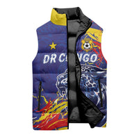 Custom DR Congo Football Leopard Mascot Sleeveless Puffer Jacket Fierce Leopard Art National Flag Colors