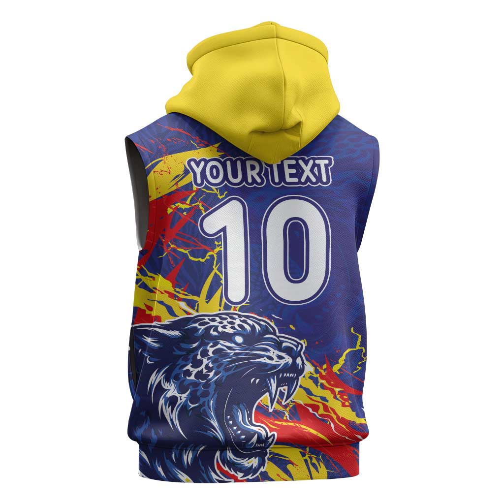 Custom DR Congo Football Leopard Mascot Sleeveless Zip Hoodie Fierce Leopard Art National Flag Colors