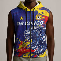 Custom DR Congo Football Leopard Mascot Sleeveless Zip Hoodie Fierce Leopard Art National Flag Colors