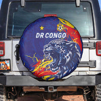 DR Congo Football Leopard Mascot Spare Tire Cover Fierce Leopard Art National Flag Colors