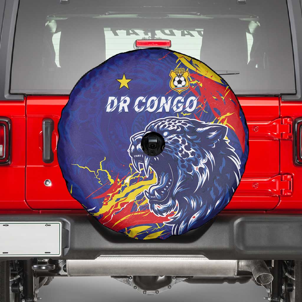 DR Congo Football Leopard Mascot Spare Tire Cover Fierce Leopard Art National Flag Colors