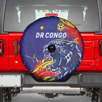 DR Congo Football Leopard Mascot Spare Tire Cover Fierce Leopard Art National Flag Colors