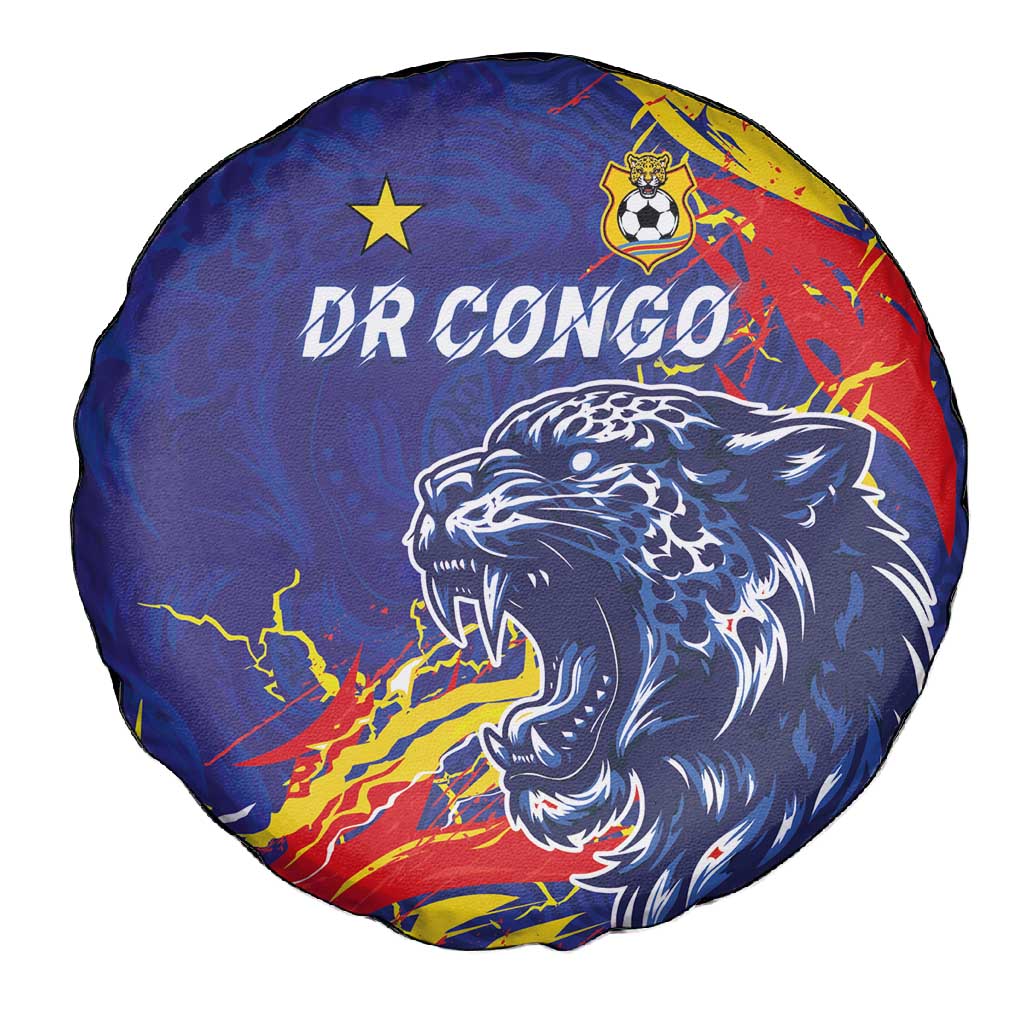 DR Congo Football Leopard Mascot Spare Tire Cover Fierce Leopard Art National Flag Colors