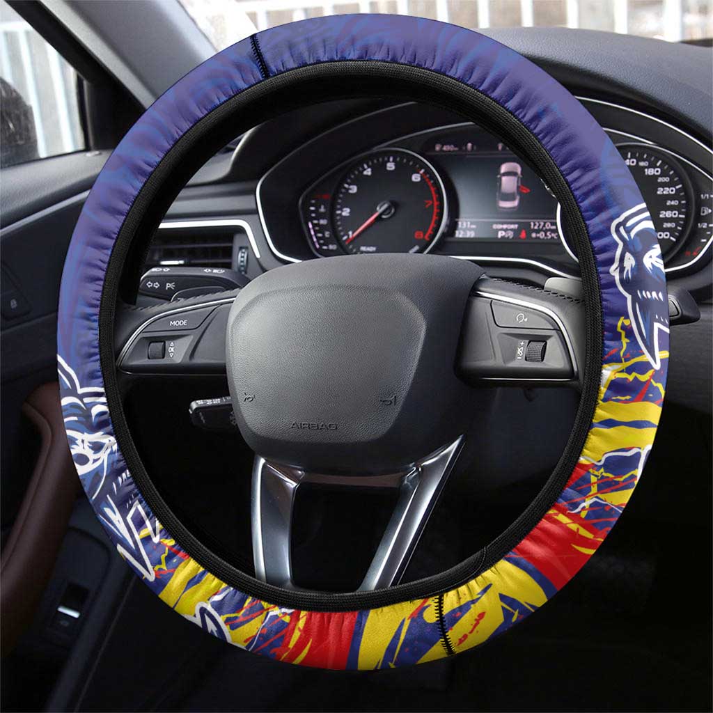 DR Congo Football Leopard Mascot Steering Wheel Cover Fierce Leopard Art National Flag Colors