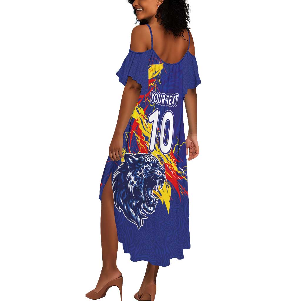 Custom DR Congo Football Leopard Mascot Summer Maxi Dress Fierce Leopard Art National Flag Colors