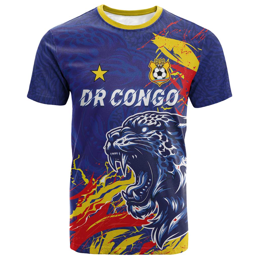 Custom DR Congo Football Leopard Mascot T shirt Fierce Leopard Art National Flag Colors