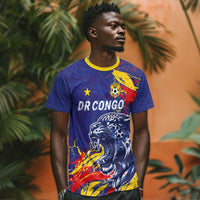 Custom DR Congo Football Leopard Mascot T shirt Fierce Leopard Art National Flag Colors