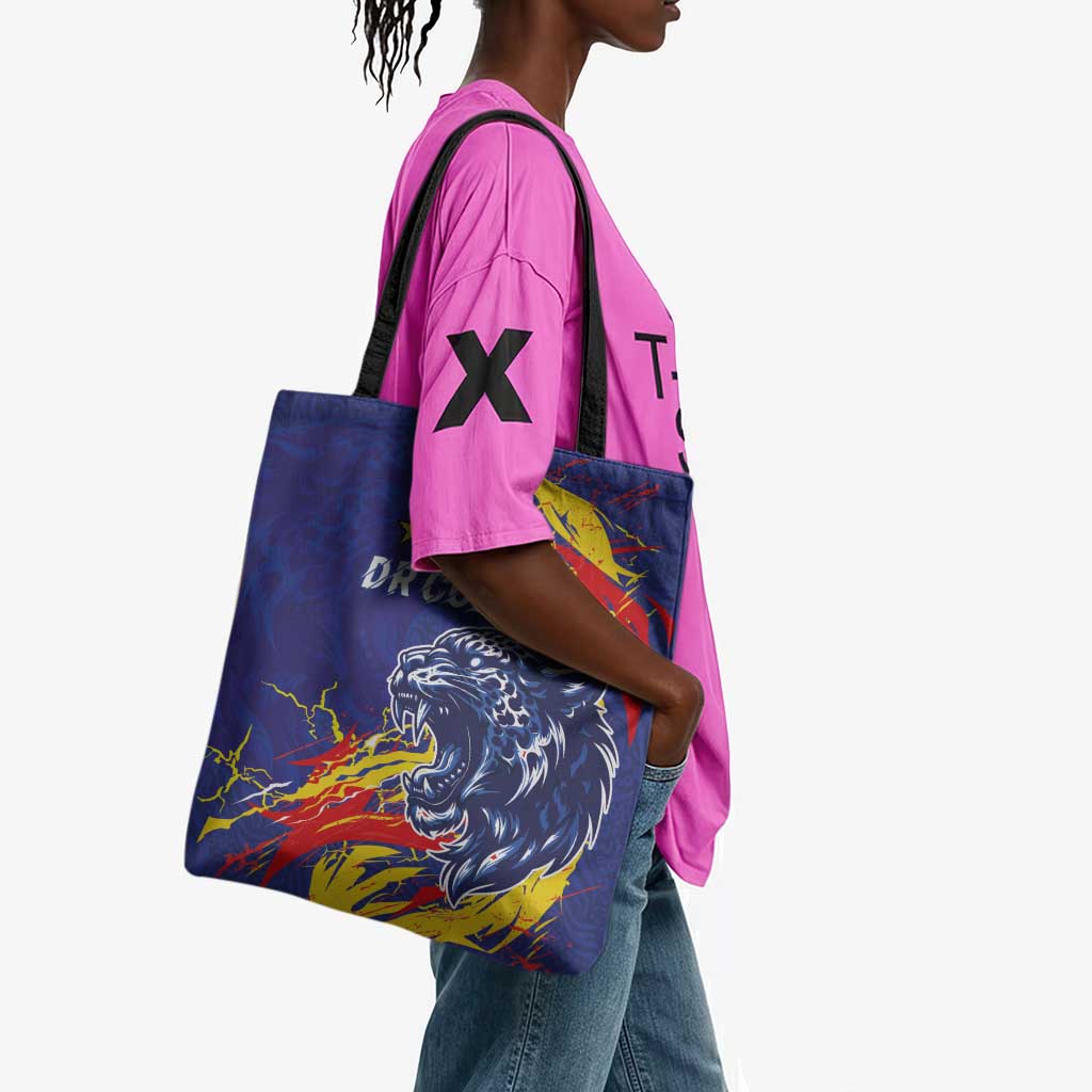 DR Congo Football Leopard Mascot Tote Bag Fierce Leopard Art National Flag Colors