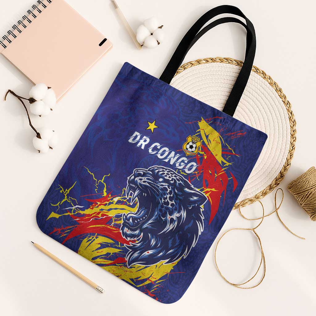 DR Congo Football Leopard Mascot Tote Bag Fierce Leopard Art National Flag Colors