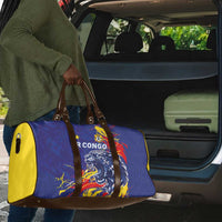 DR Congo Football Leopard Mascot Travel Bag Fierce Leopard Art National Flag Colors
