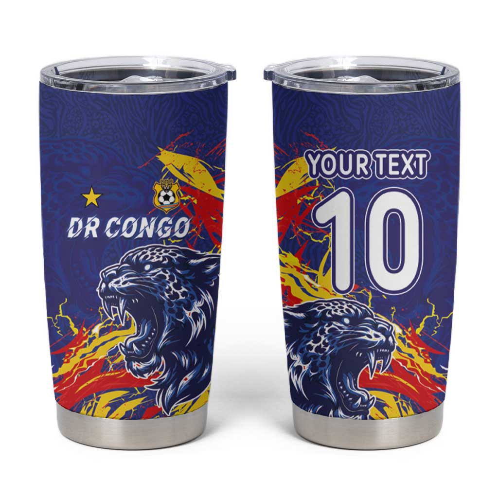 Custom DR Congo Football Leopard Mascot Tumbler Cup Fierce Leopard Art National Flag Colors