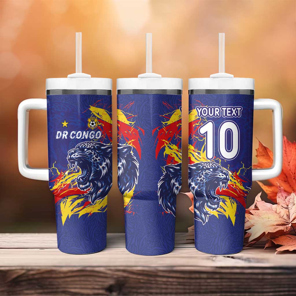 Custom DR Congo Football Leopard Mascot Tumbler With Handle Fierce Leopard Art National Flag Colors