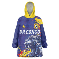 Custom DR Congo Football Leopard Mascot Wearable Blanket Hoodie Fierce Leopard Art National Flag Colors