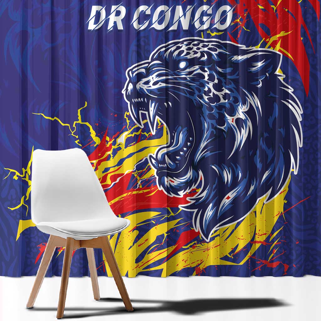 DR Congo Football Leopard Mascot Window Curtain Fierce Leopard Art National Flag Colors