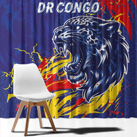 DR Congo Football Leopard Mascot Window Curtain Fierce Leopard Art National Flag Colors
